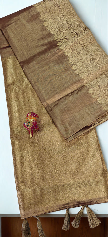 Premium Tissue Silk Saree with Elegant Golden Zari Weaving