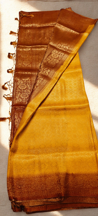 Golden & Rust Mulberry Silk Saree