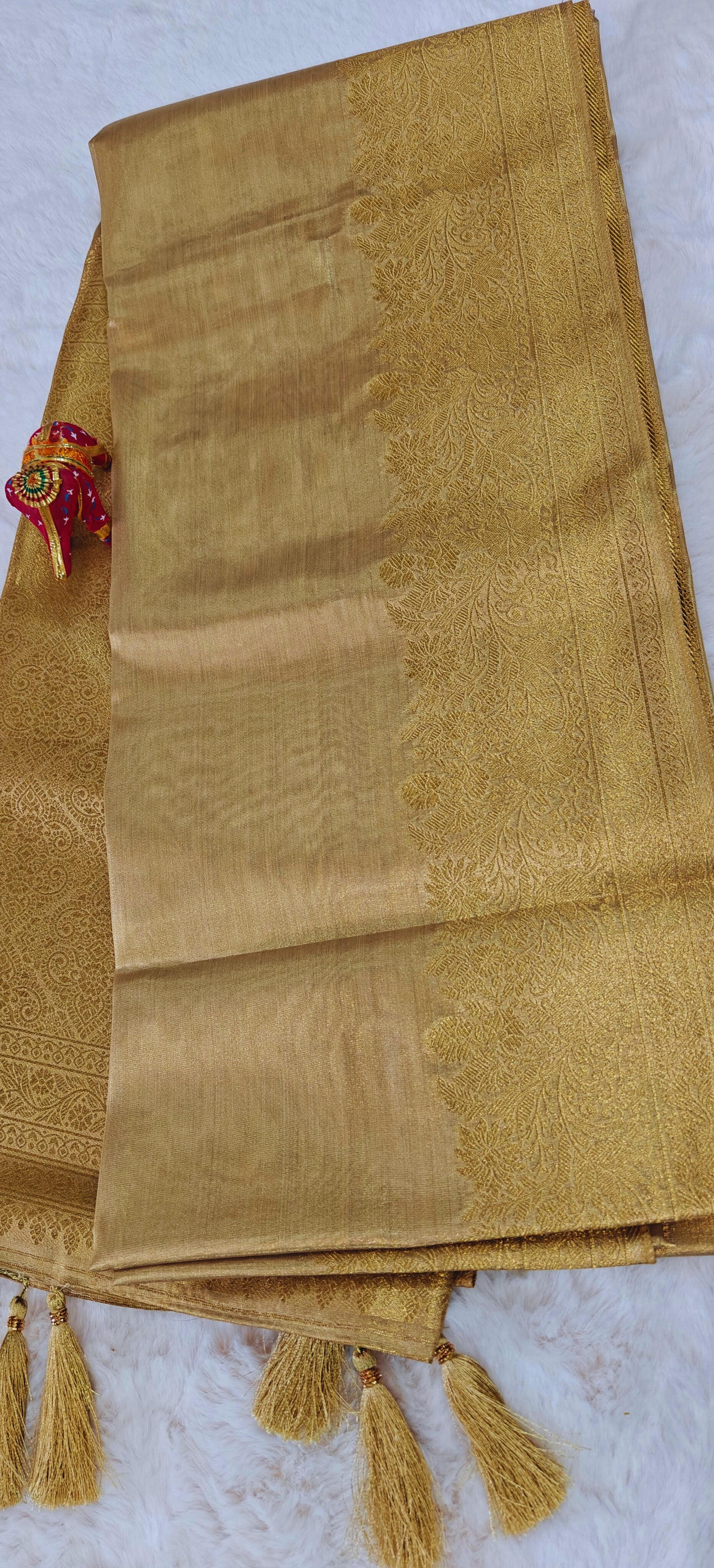 Premium Tissue Silk Saree with Elegant Golden Zari Weaving