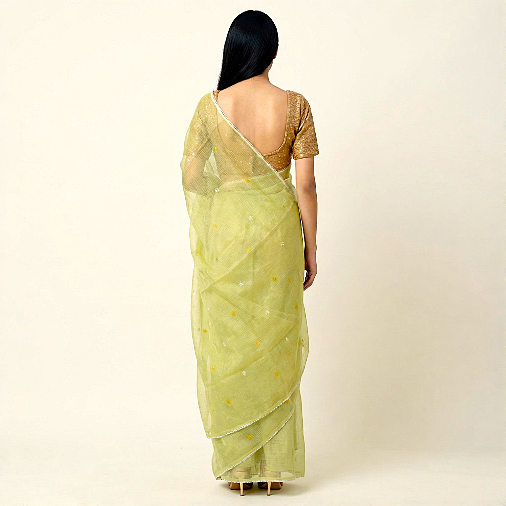 Kota Doria Saree with Floral Embroider