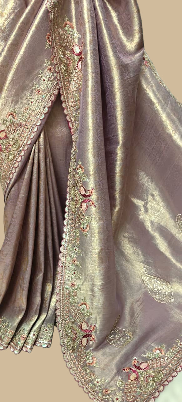 Silk Saree with Sequins Embroidery & Bead Detailing