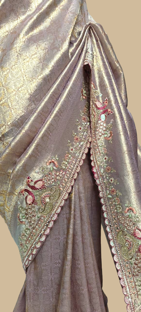Silk Saree with Sequins Embroidery & Bead Detailing