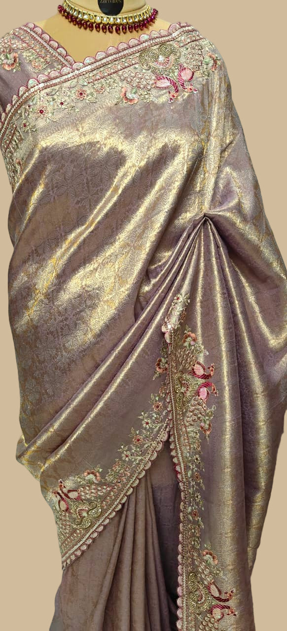 Silk Saree with Sequins Embroidery & Bead Detailing