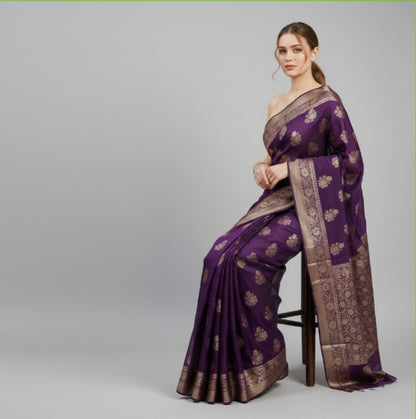Purple Chinon Saree with Zari Butti Work