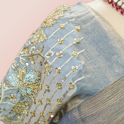 Grey Crush chiffon Silk Saree