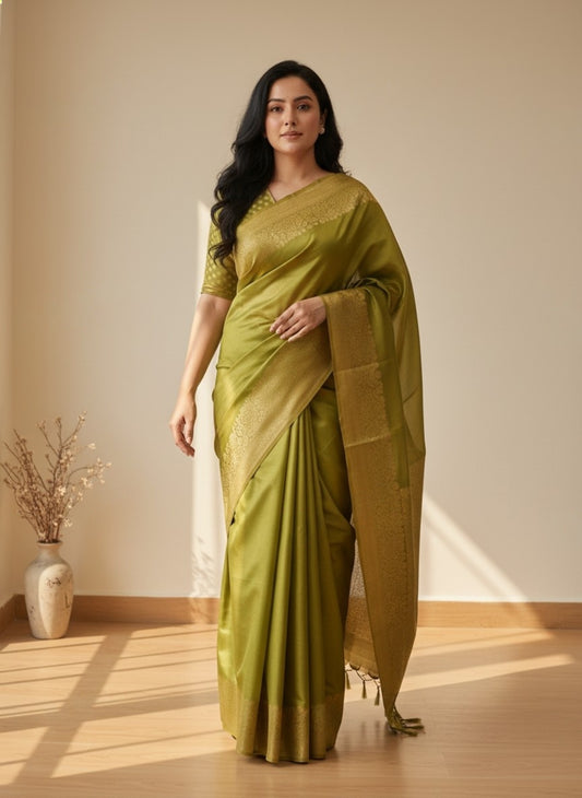 Premium Tissue Silk Saree with Elegant Golden Zari Weaving
