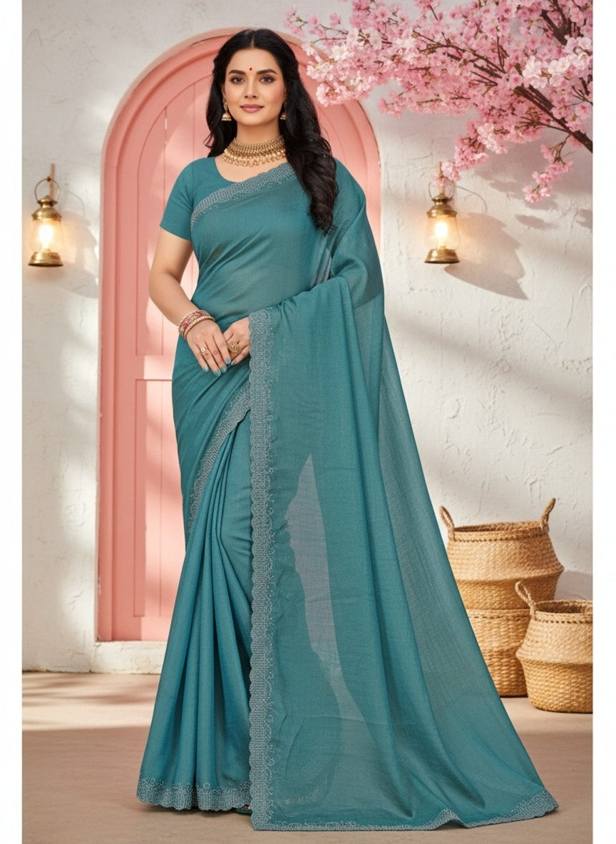 Blue Crush Chiffon silk  Saree