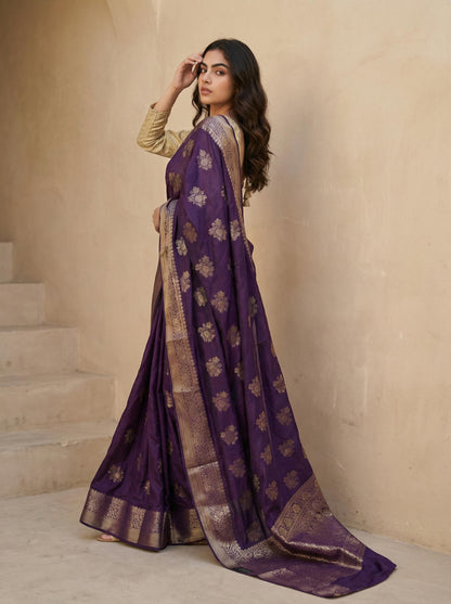 Purple Chinon Saree with Zari Butti Work