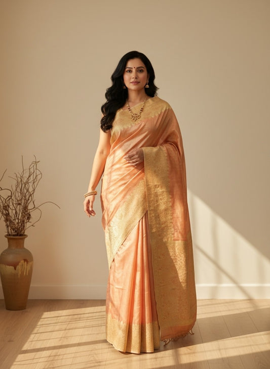 Premium Tissue Silk Saree with Elegant Golden Zari Weaving
