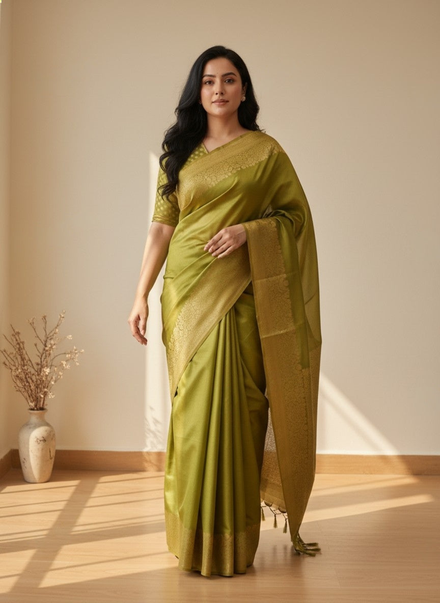 Premium Tissue Silk Saree with Elegant Golden Zari Weaving
