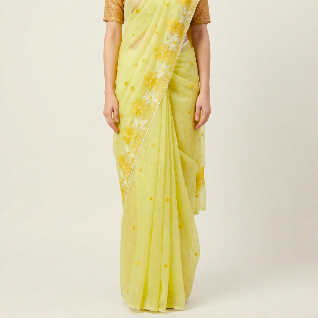 Kota Doria Saree with Floral Embroider