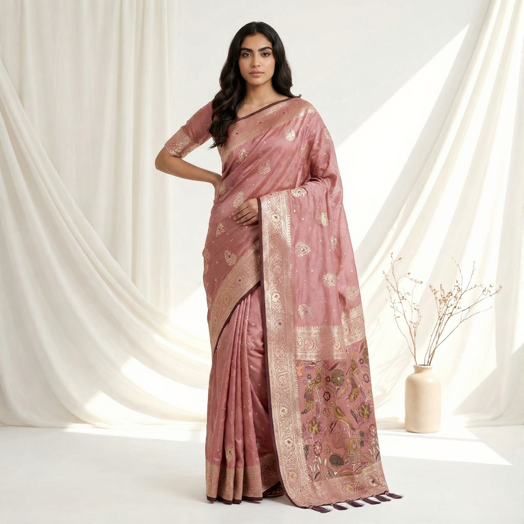 Satin Silk Saree with Dusty Digital Pallu